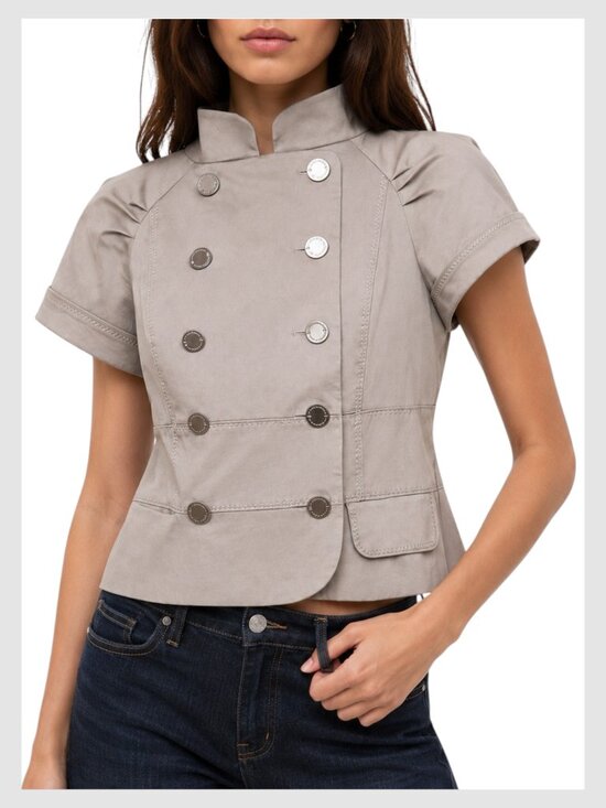 BCBGMaxAzria Jackets & Blazers - BCBGMAXAZRIA Double-Breasted Mock Neck Blazer Top Taupe Beige M